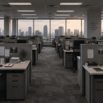 Empty office cubicles representing the future of work